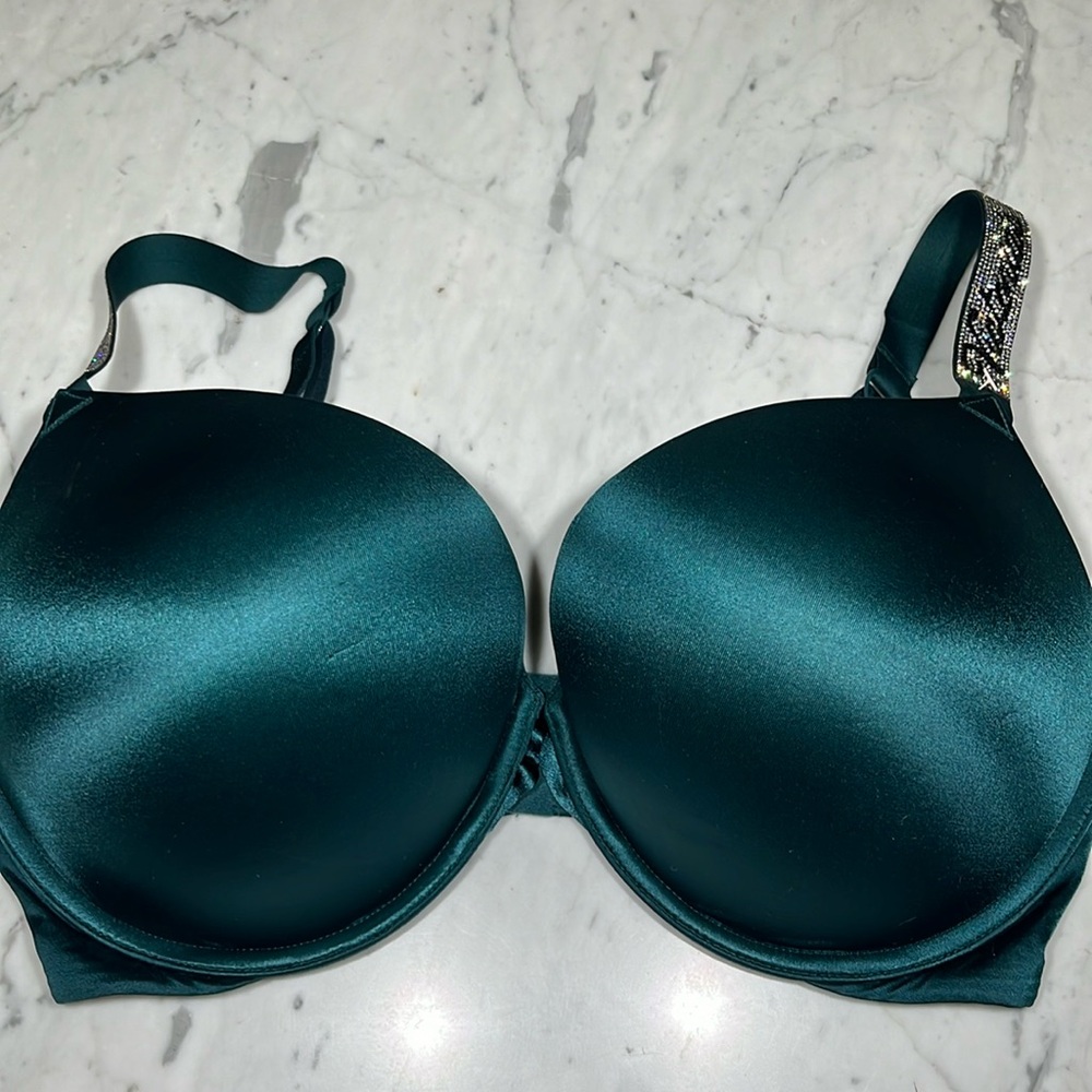 Victoria’s Secret VS Bombshell Bra 36DD Teal embellished straps NWOT see notes